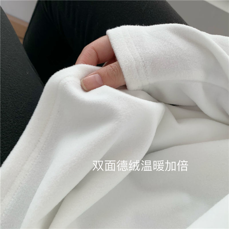 Camisa de fondo de terciopelo de doble cara Ropa interior de mujer Otoño e invierno cepillado manga larga con forro polar estilo coreano blanco Yang cuello redondo superior
