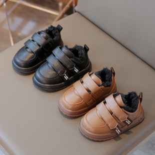 Boys Small Leather Shoes 0-1-3 Years Old Baby Soft Bottom Toddler Shoes Children's fleece-lined Thickened Shoes Men's Cotton Shoes 2 Years Old
