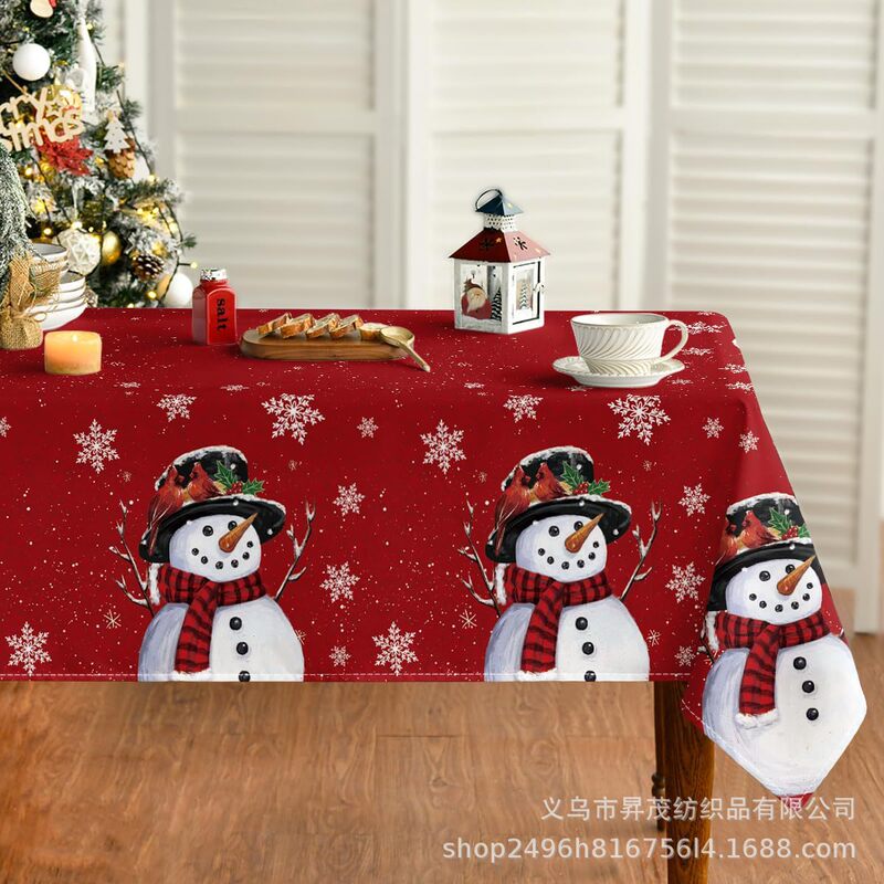 新しいクロスボーダードロップシッピングJITピーチスキンスクエアテーブルクロスクリスマス雪だるまクリスマスツリープリント装飾テーブル|undefined