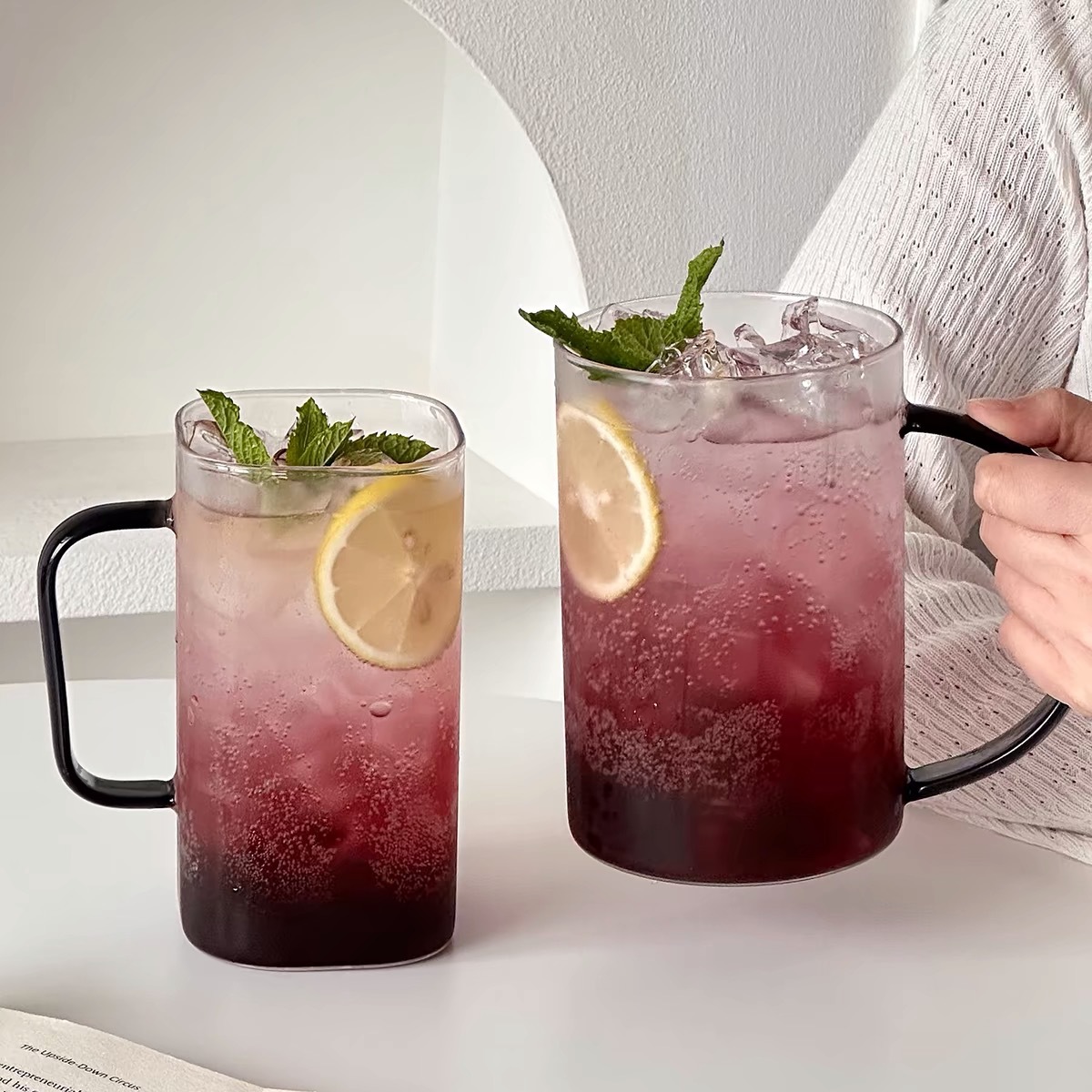 大容量带把高硼硅玻璃杯耐高温家用冷饮水果茶杯啤酒杯大号马克杯