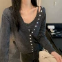 秋季宽松v领针织毛衣