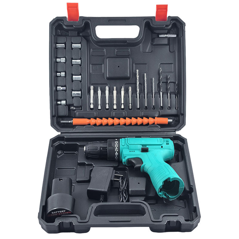 Taladro eléctrico pequeño con escobillas para batería de litio doméstica, con ajuste de doble velocidad, taladro de pistola multifuncional portátil al por mayor.