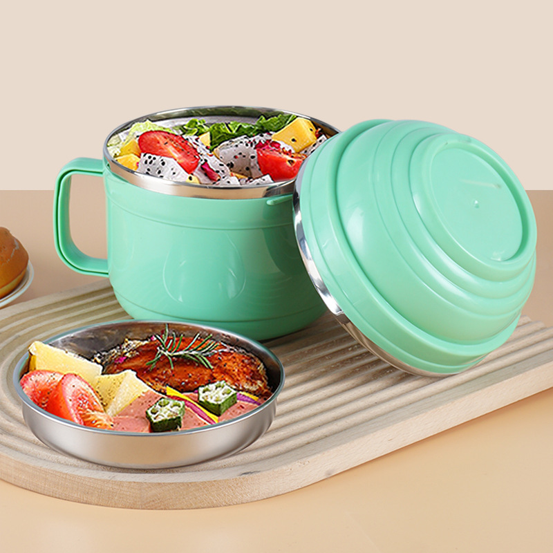 304 taza de comida rápida de acero inoxidable con aislamiento de doble capa para adultos almuerzo caja estudiante sellado caja de almuerzo con tapa compartimiento tazón de fideos instantáneos