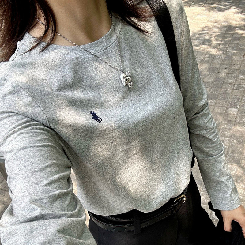 [Ralph with RL] 25 classic cotton plain round neck long sleeve embroidery pony casual bottoming shirt ladies