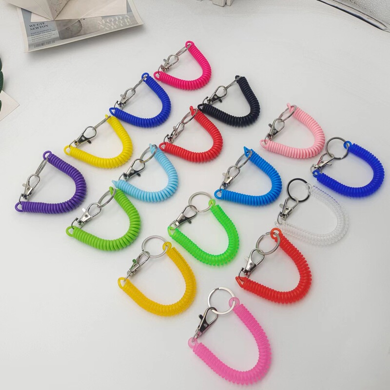 Factory in stock wholesale color plastic spring rope EVA telephone line mobile phone rope keychain telescopic elastic lanyard