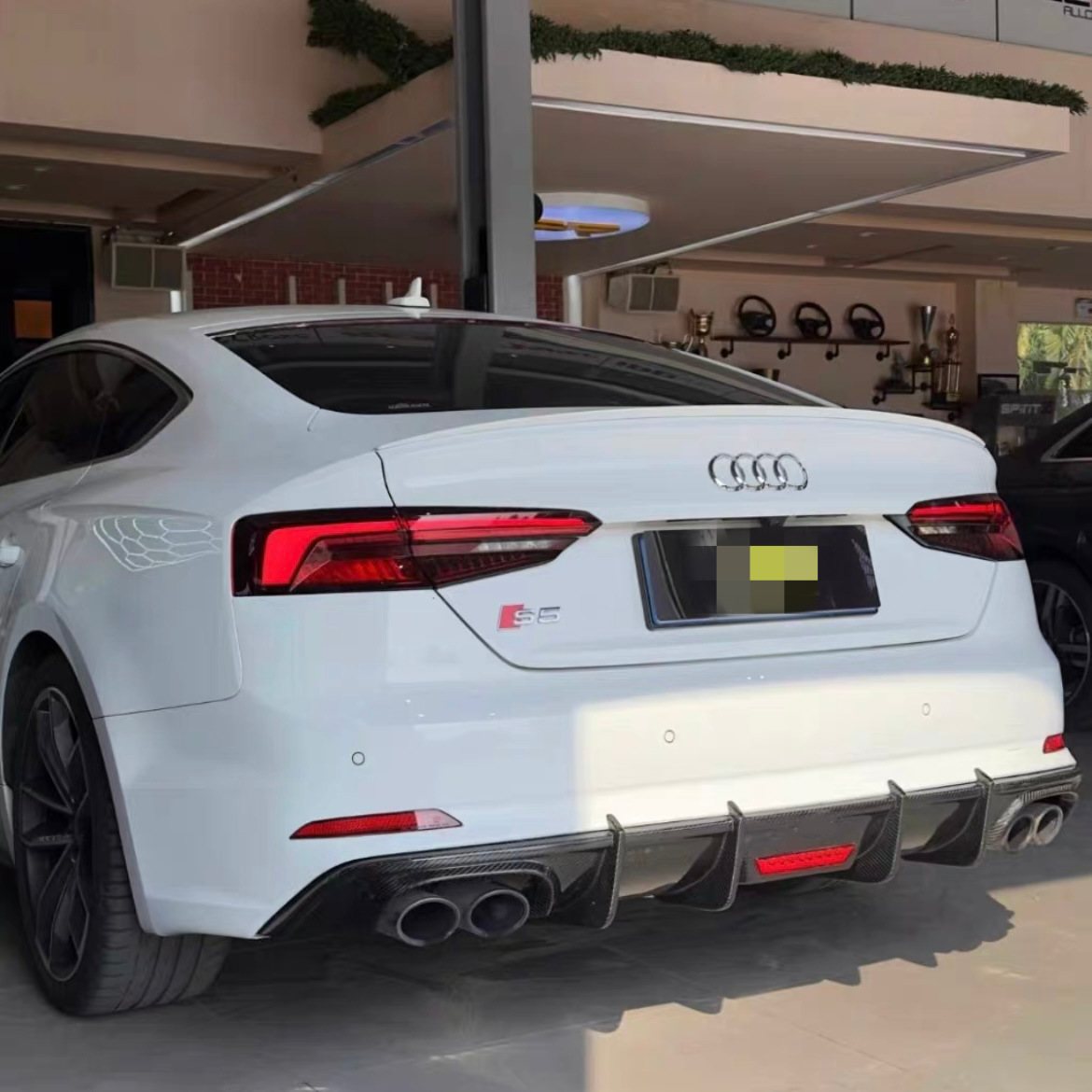 Suitable for 17-20 Models of Audi A5.S5, Rear Lip with Lights, Horizontal Light Bar, Rear Diffuser, Rear Surround with Four Exhaust Tips