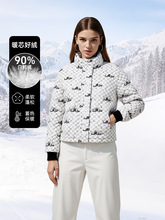 2025新款欧美棋盘格欧根纱刺绣高级感时尚面包服抗寒外套羽绒服