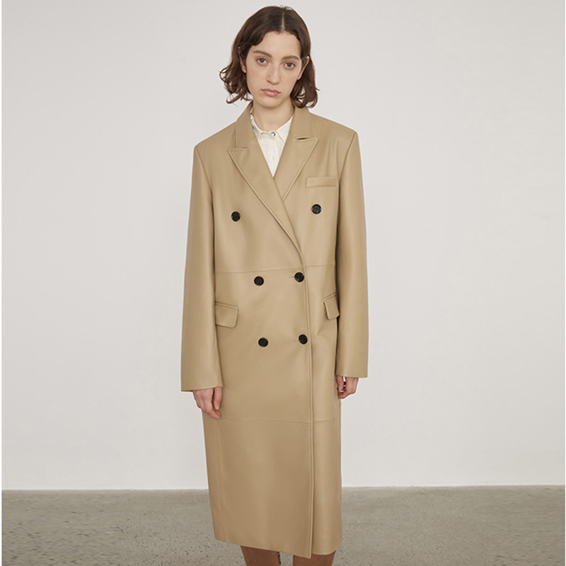 2025 Haining Autumn and Winter New Sheepskin Genuine Leather Women's Long Coat High-End Leather Trench Coat for Women