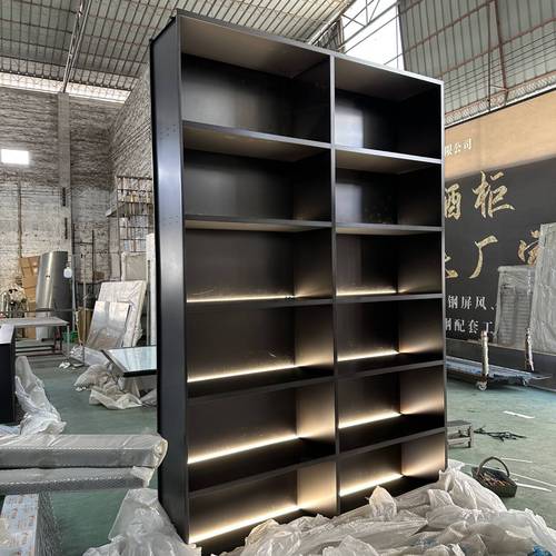 Embedded alcove metal laminate bookcase decoration TV background wall wine cabinet display cabinet stainless steel plate cabinet