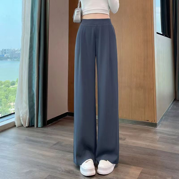 女性用対外貿易スーツパンツ、春と秋のハイウエストワイドレッグパンツ、新しい夏の薄いカジュアルナローストレートレディースパンツ|undefined