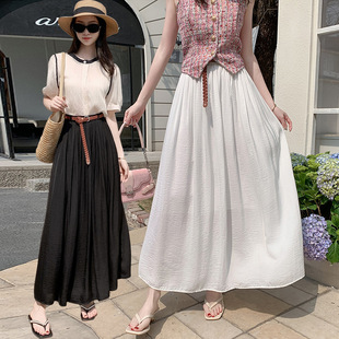 Texture Tencel Cotton Linen Skirt Women's Pleated Hip Covering Slimming Pleated Skirt 2025 Summer Large Ruffled Long Skirt