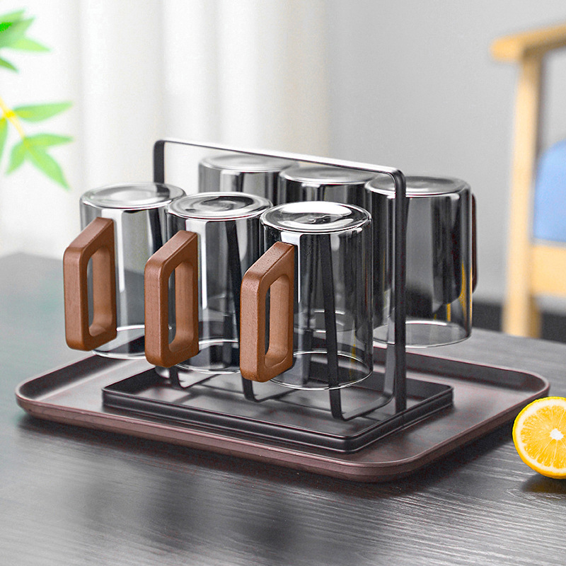 Taza de té de vidrio con mango de madera transfronterizo, resistente a altas temperaturas, juego de tazas para sala de estar, juego de tazas de agua para el hogar, hervidor de agua para hospitalidad.