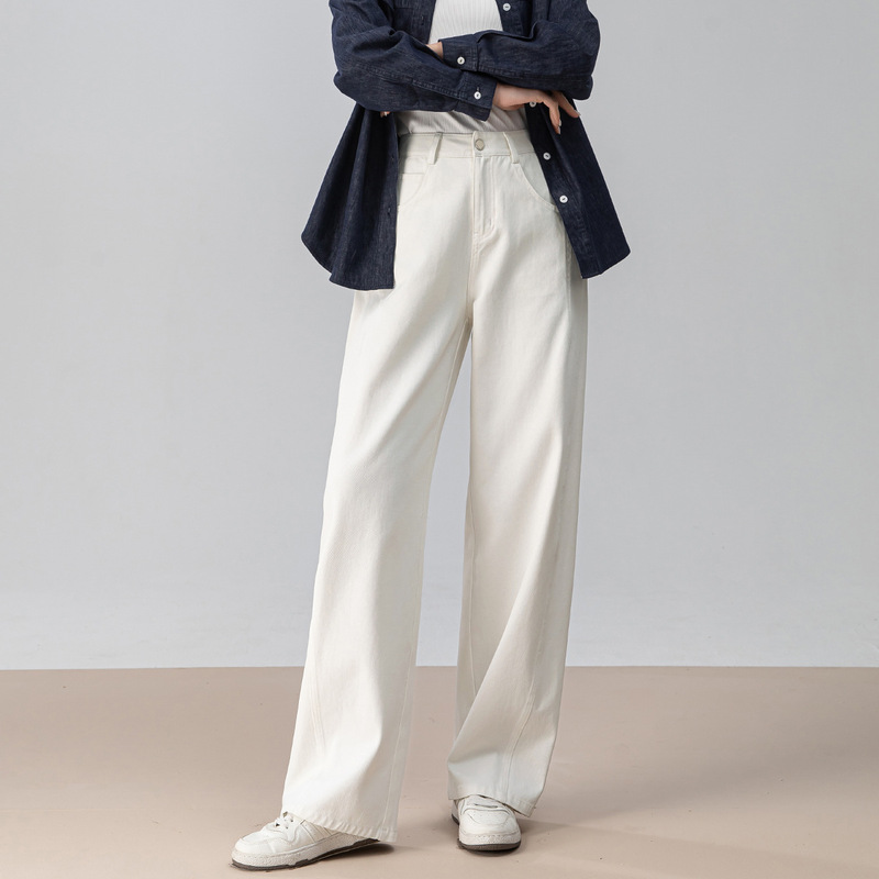 Xingge Celebrity Style Beige Jeans for Women 2026 High-Waisted Curved Scythe Pants Wide-Leg Pants New Spring and Autumn Collection