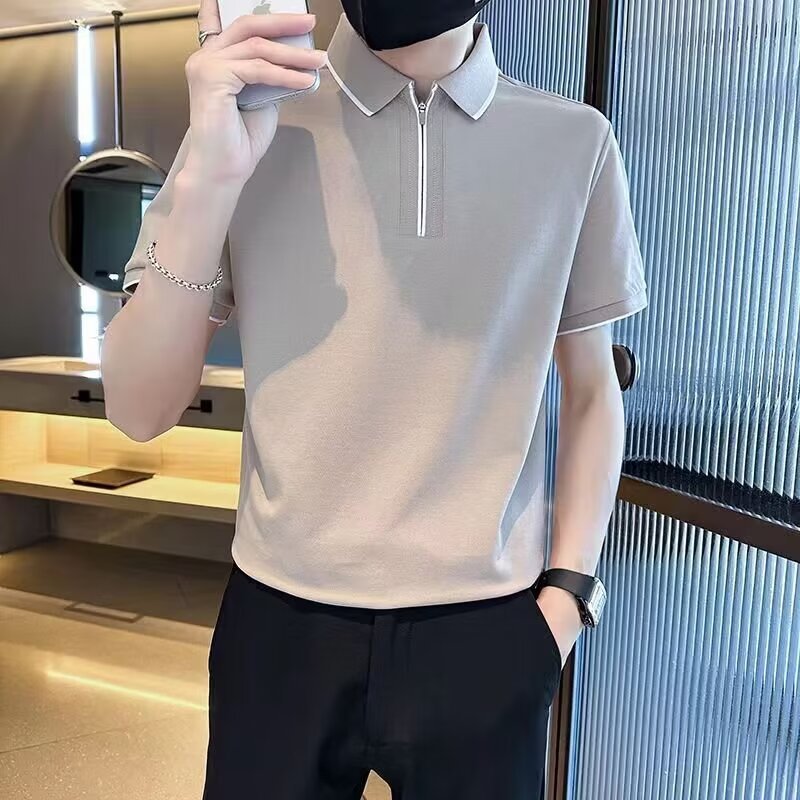 Verano nuevo hombre polo cuello adolescente camiseta de manga corta suelta estudiante casual camiseta de moda
