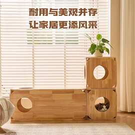 木制方形猫窝圆孔六角仓家用宠物用品猫咪躲避隧道多规格可定制