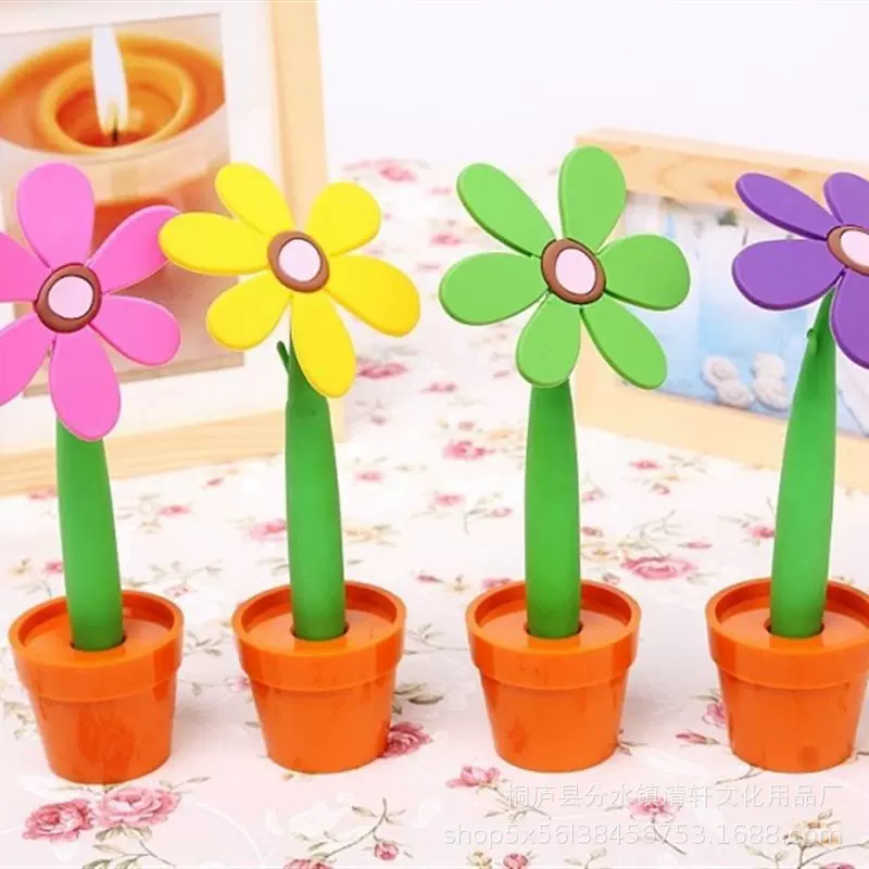 创意台笔桌面盆栽笔太阳花圆珠笔向日葵圆珠笔广告盆栽圆珠笔批发