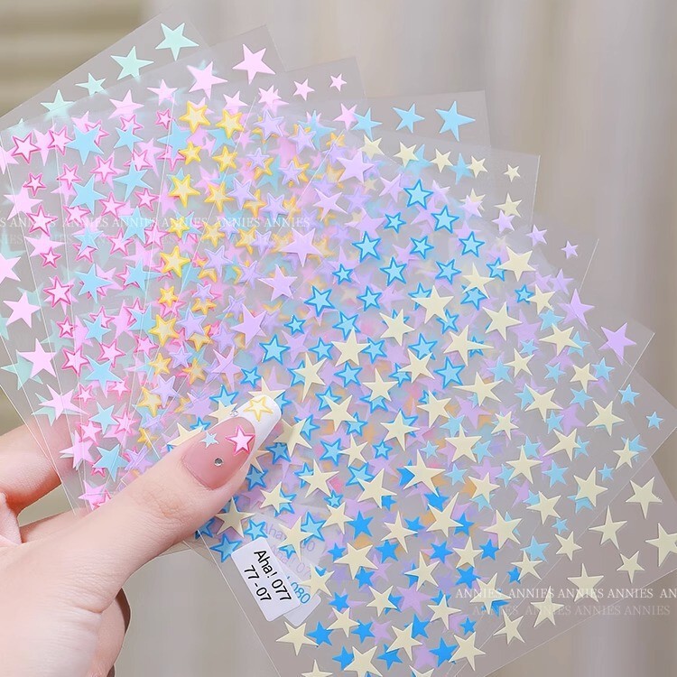 Aha nail art macaron star nail sticker dopamine pentagram star back glue nail decorations decals