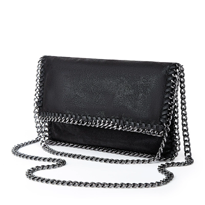 One-Shoulder Chain Bag, Small Crossbody with Metal Chain Strap, High-end Black, 32×3×19 cm