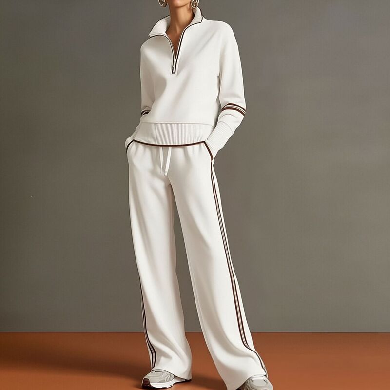 European and American cross-border autumn women's clothing 2026 new casual sportswear fashion striped sweatshirt and wide-leg pants set European and American cross-border autumn women's clothing 2026 new casual sportswear fashion striped sweatshirt and wide-leg pants set