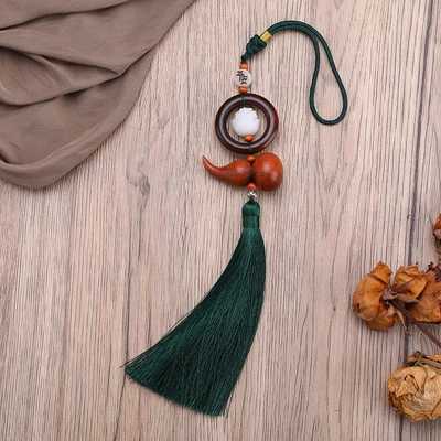 Car pendant car interior pendant car creative car ornaments wooden gourd lotus peach sandalwood car pendant wholesale (Car hanging) - wood-gourd-lotus-dark-green