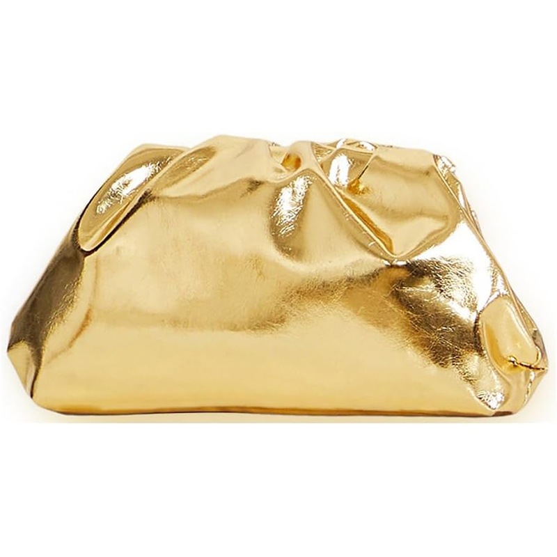 Elegant Pleated Vegan Leather Clutch Metallic PU Cloud Dumpling Bag Soft Evening Party Purse for Women - Thumbnail 5