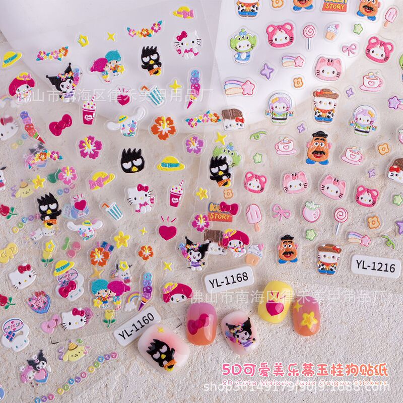 Cartoon Pattern Kidsren's Nail Art Stickers Luminous Cinnamon Dog Hello Kitty 5D Embossed Cut Out Bow Nail Decals Cartoon Pattern Kidsren's Nail Art Stickers Luminous Cinnamon Dog Hello Kitty 5D Embossed Cut Out Bow Nail Decals