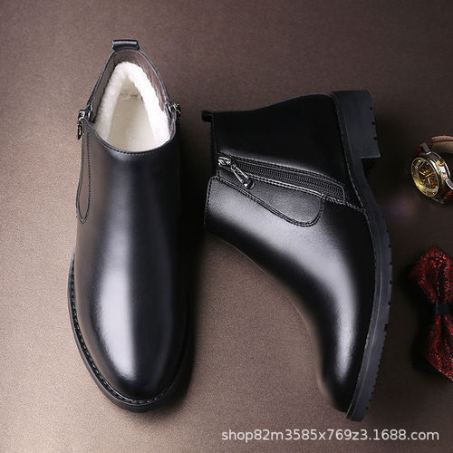 [Genuine Leather Cowhide] Winter Cotton Shoes for Men: Genuine Leather High-Top Martin Boots, Wool-Lined Leather Boots—Warm, Non-Slip Leather Shoes for Men