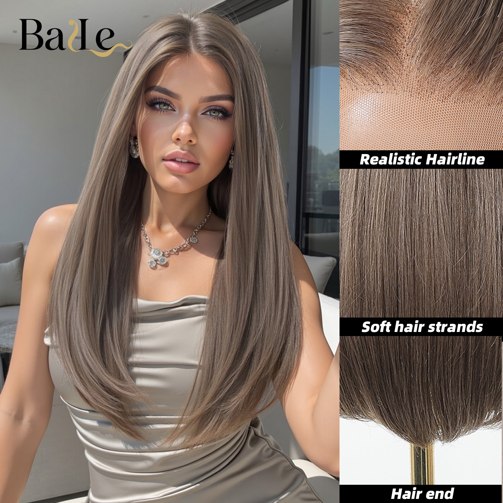 Pelucas de gran área de encaje gris marrón capa de cabello recto 13 * 6 se puede coser libremente para comercio electrónico transfronterizo
