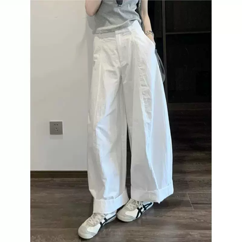 白色弯刀裤女春夏薄款休闲裤2025新款韩版宽松显瘦阔腿裤长裤女