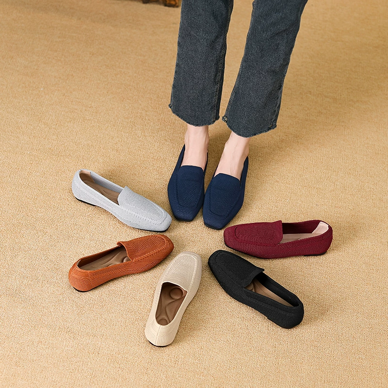 Принцесса обувь 2024 новая квадратная голова одиночная обувь женская трикотажная обувь трансграничная внешняя торговля