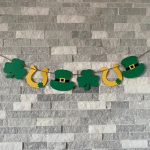 跨境专供  毛毡圣帕特里克节SaintPatrick爱尔兰串旗三叶草吊旗