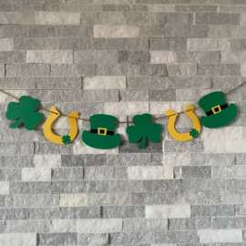 跨境专供  毛毡圣帕特里克节SaintPatrick爱尔兰串旗三叶草吊旗