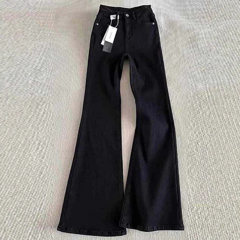 Slim-fit curved hem black jeans for men, new spring/autumn American high street style vibe pants