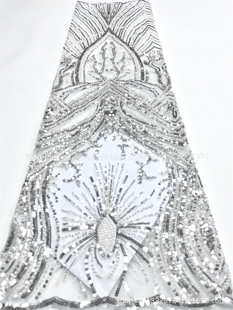 Estereoscópico rayos sequinilla tela de malla de perlas de clavos vestido de boda vestido de escenario tela bordada de alta gama image 8