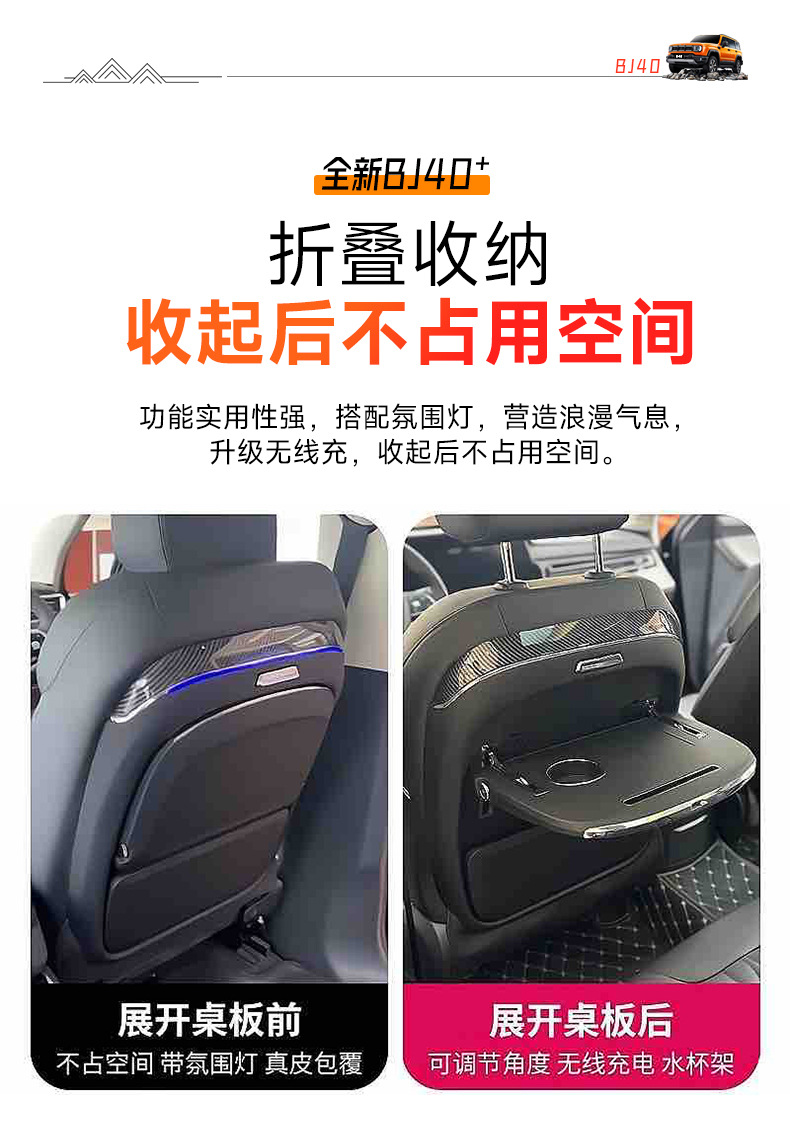 Suitable for the New Bj40 Car-Mounted Small Table Board, Multi-Functional Rear Seat Foldable Computer Office Dining Table, Car Interior Accessories