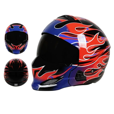 Motosiklet kaskı (dəbilqə) | Helmet Full-Face Electric Motorcycle Helmet - 856-flame-black-lens-m55-56