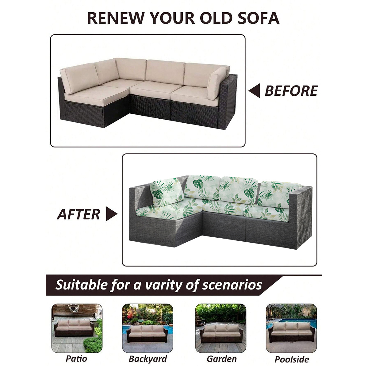 Traje transfronterizo nueva funda de cojín de sofá de impresión al aire libre elástica de seda de leche de un solo molino funda de sofá individual al aire libre