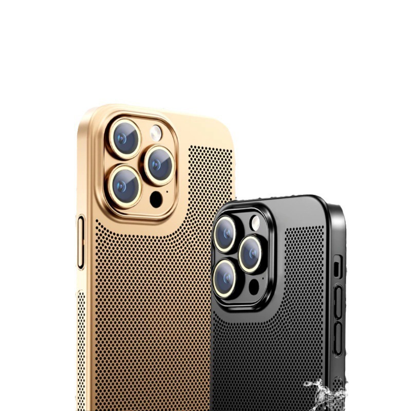 Aplicable en verano Apple 16promax malla galvanoplastia disipación de calor carcasa del teléfono iphone15 con lente funda para PC 14