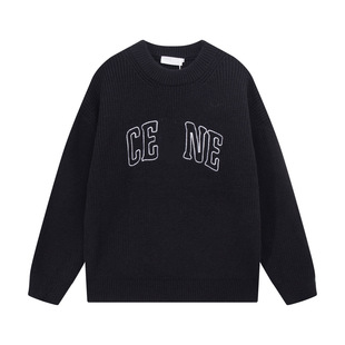 High Version 25Ss New Cl Home Chest Letter Logo Embroider Men's and Women's Round Neck Loose Sweater Cross-Border Export Os