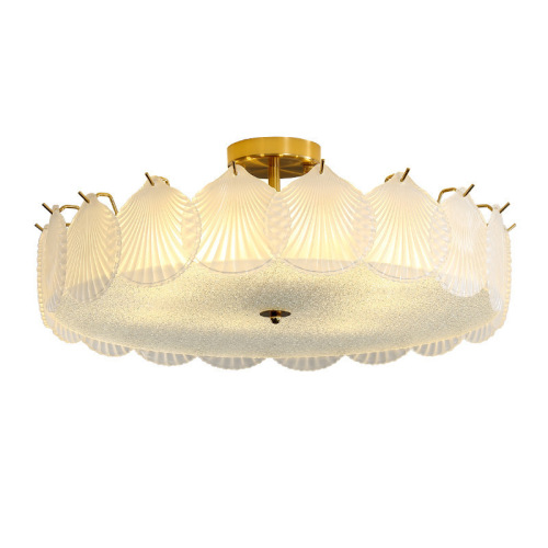 French Cream Shell Crystal Chandelier Full Spectrum Eye-Caring Princess Room Bedside Lamp Romantic Warm Pearl Flush Mount Lamp