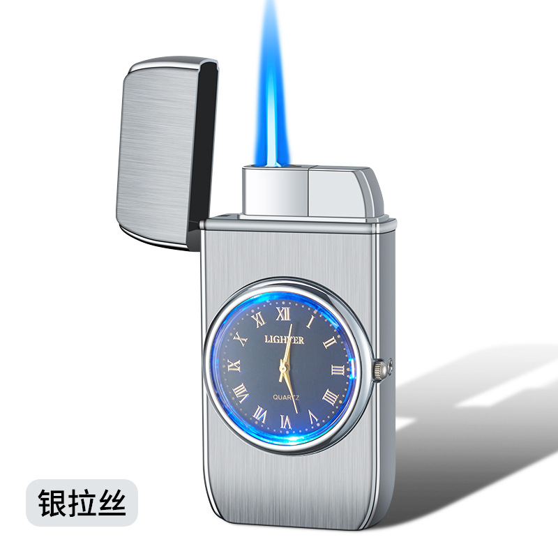 HF607 reloj con luz inflable a prueba de viento directo más ligero creativo multi-funcional de alta-fuego encendedor de cigarros al por mayor