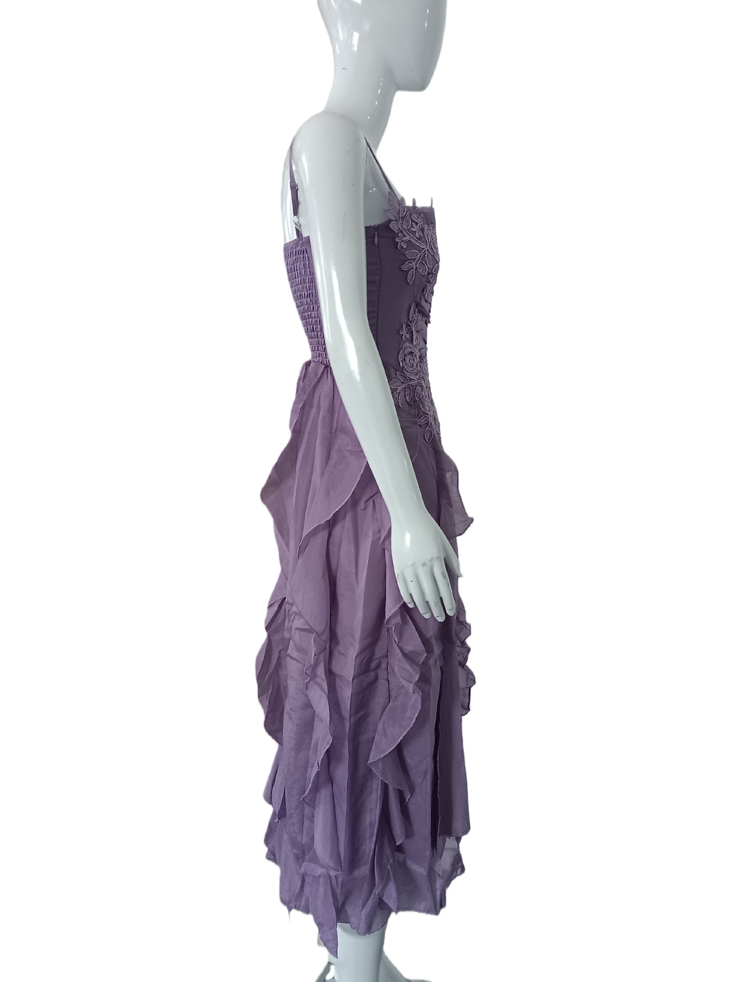 Women's Elegant Halter Belted Ruffled Heavy Embroidered Flowy Midi Dress – Spring Summer Gown_ecoleips.com