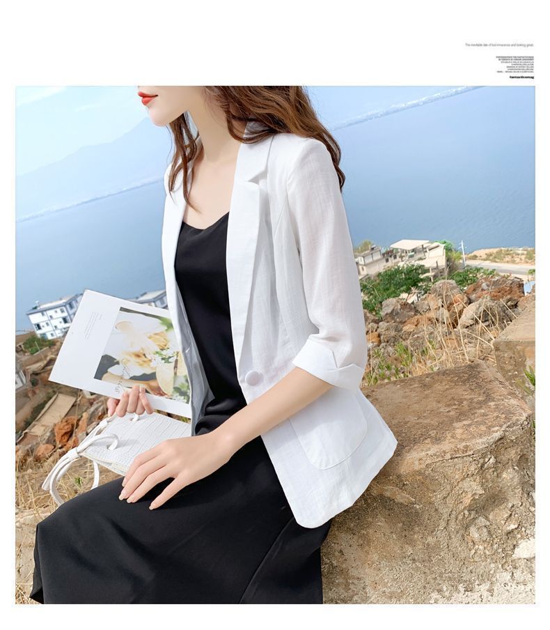 Damen Leinenblazer Für Den Sommer Leichte Baumwolljacke Casual_voghion.com