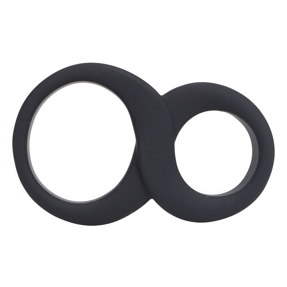 8-Shape Locking Silicone Double Delay Ring, Thick Black Cock Ring for Men — detail image 1