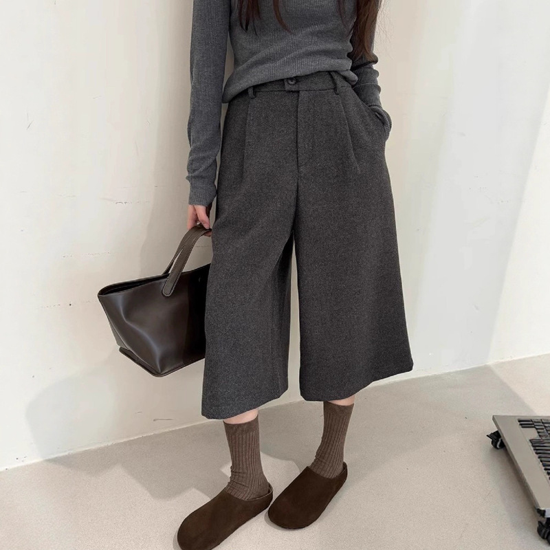 Autumn 2025 New Fashion High-Waisted Slimming Thickened Loose Retro Straight Woolen Cropped Wide-Leg Pants Autumn 2025 New Fashion High-Waisted Slimming Thickened Loose Retro Straight Woolen Cropped Wide-Leg Pants