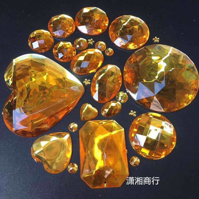 金黄色平底亚克力钻diy小号多切面仿宝石塑料水钻椭圆爱桃心