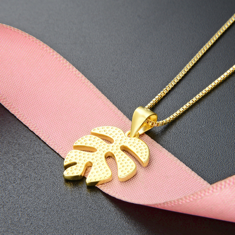 Transfronterizo Amazon goteo collar de hojas de aceite mujer 925 plata esterlina pequeña cadena de clavícula fresca versátil tortuga colgante de hojas