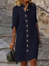 M 93324 Round Collar Cotton Linen Dress �A�I�����B��ȹ