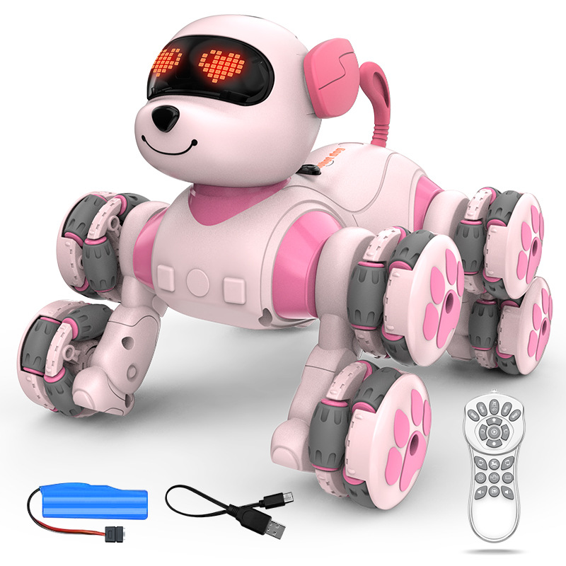 2025 New Eight-Wheel Stunt Intelligent Remote Control Pink Robot Dog Children's Pet Toy Robot Girl Toy