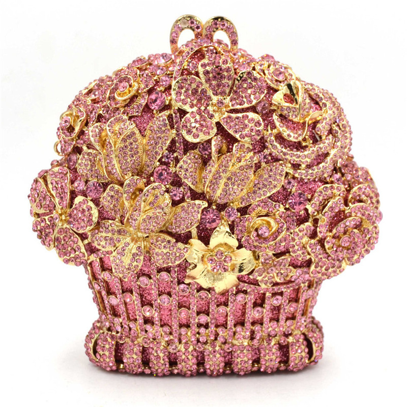 Selección estricta de embrague de flores transfronterizos huecos bolsas de cena de cristal con diamantes de mano canasta de flores bolsas de mujer
